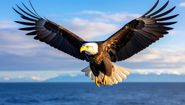 Majestic eagle soaring over the ocean