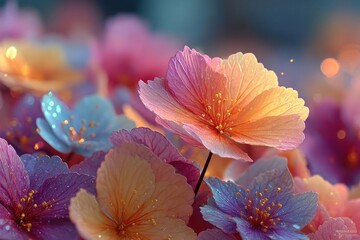Soft-focus background of cascading petals from the national flower, with gentle ambient light