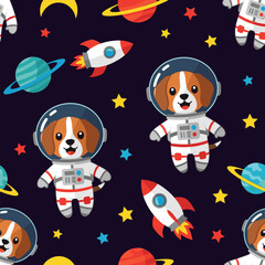 Adorable Beagle Astronauts in Space: Seamless Pattern for Kids' Products