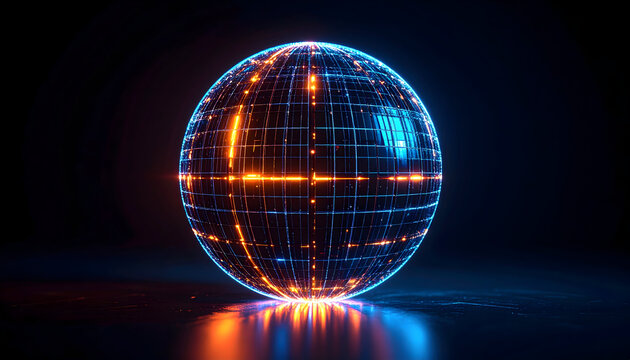 Glowing sphere wireframe network futuristic tech abstract design - Powered by Adobe