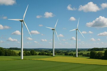 Wind turbines in clean countryside landscape