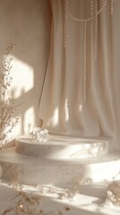 Elegant Minimalist Display with Soft Drapery and Decorative Elements