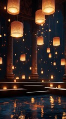 Enchanting Lanterns Hanging in Mystical Atmosphere with Reflections