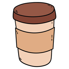 Hand-drawn cartoon closed disposable paper cup on a white background.