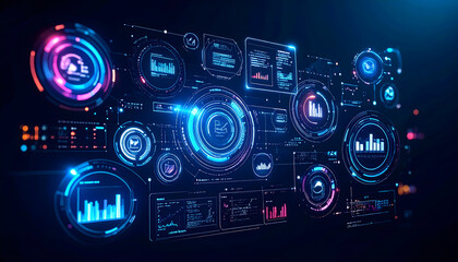 Futuristic technology interface with glowing data visualization graphics