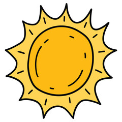 Hand-drawn cartoon yellow sun on a white background.