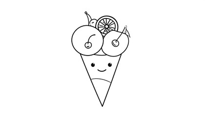 Cute ice cream cone with fruit