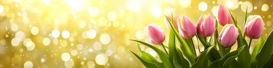 Fototapeta premium Vibrant Tulips in Bloom with Colorful Petals, Nature s Floral Delight in a Warm Golden Display