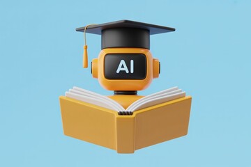 3d ai robot with graduation cap reading book, artificial intelligence learning, digital education concept.