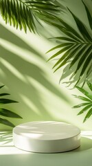 Round Pedestal Surrounded by Tropical Greenery and Soft Shadows