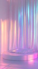 Serene Minimalist Space with Colorful Light Reflections and Soft Textures