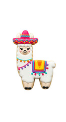 Cute llama cookie with sombrero isolated PNG with Transparent Background
