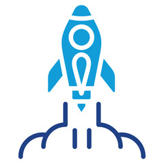 Launch Glyph Blue Silhouette Vector Design - Rocket launching upward, symbolizing startup, innovation, or project launch