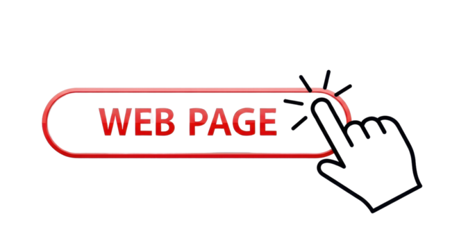 Hand clicking "WEB PAGE" button isolated PNG with Transparent Background