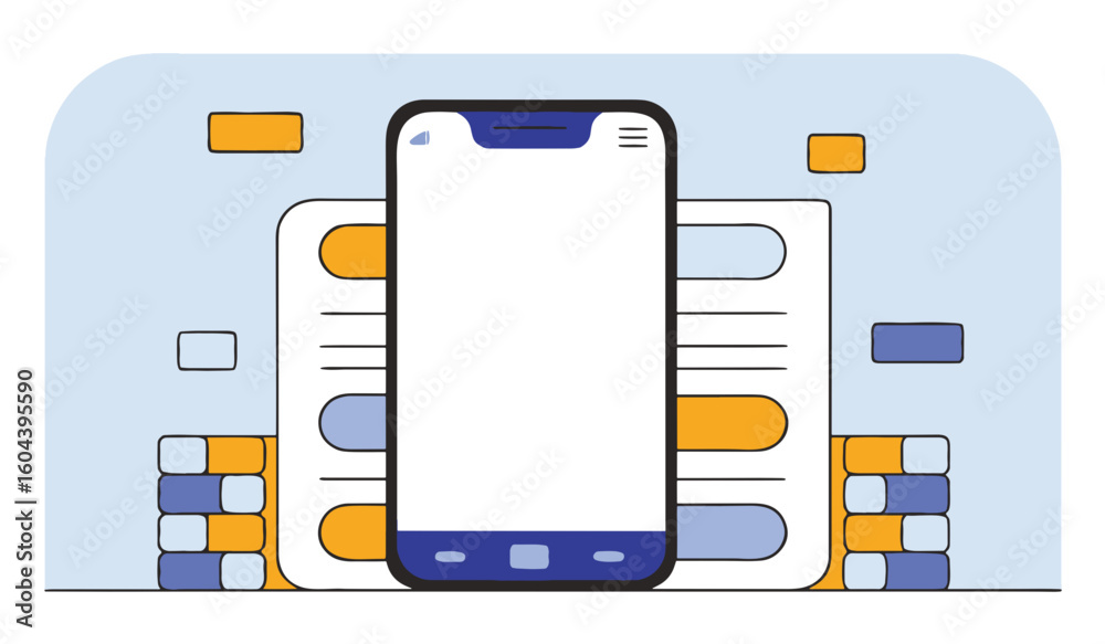 Wall mural vector mobile app interface illustration with ui elements and smartphone screen, colorful flat desig