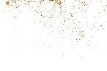 Abstract luxury gold splatter texture. Grunge gold dust glitter on transparent background. Elegant gold foil overlay for luxury design branding and festive graphics.