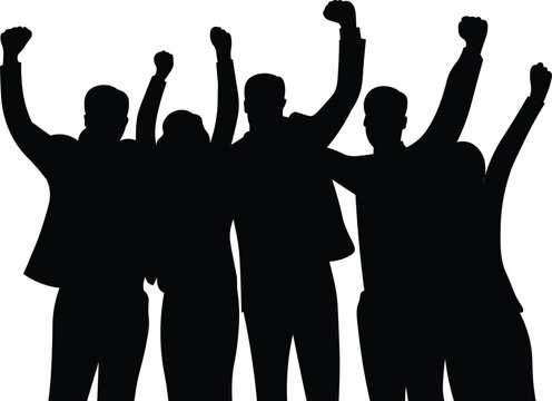 recommend clip art: Silhouette of Diverse Business Team Celebrating Success at Work. Office Unity and Team Spirit Concept