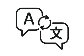 Language translation icon. Chat bubbles with multilingual communication symbol. Online translator pictogram. Foreign language learning app logo. International dialogue concept.