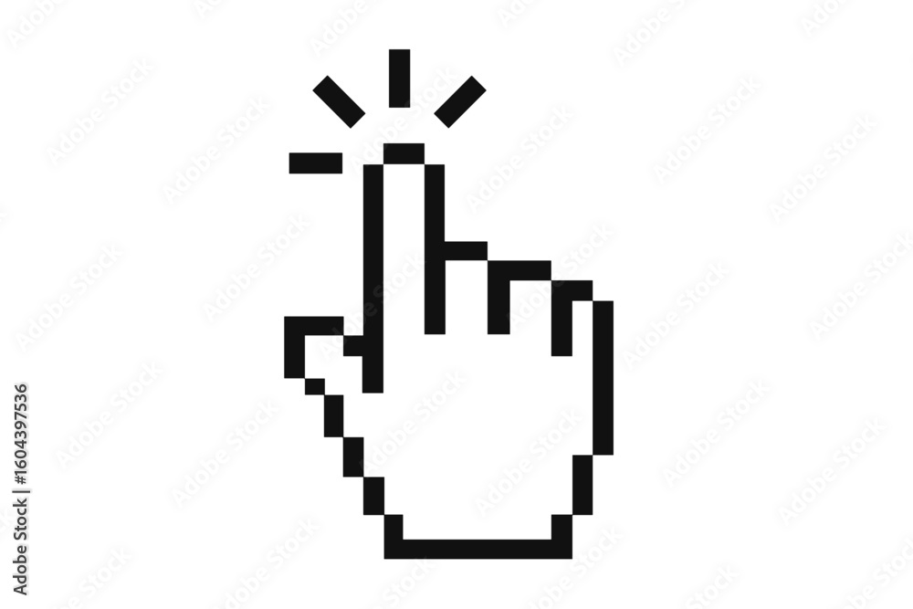Fototapete pixel hand cursor clicking icon. computer mouse pointer symbol for web design. digital finger pressi