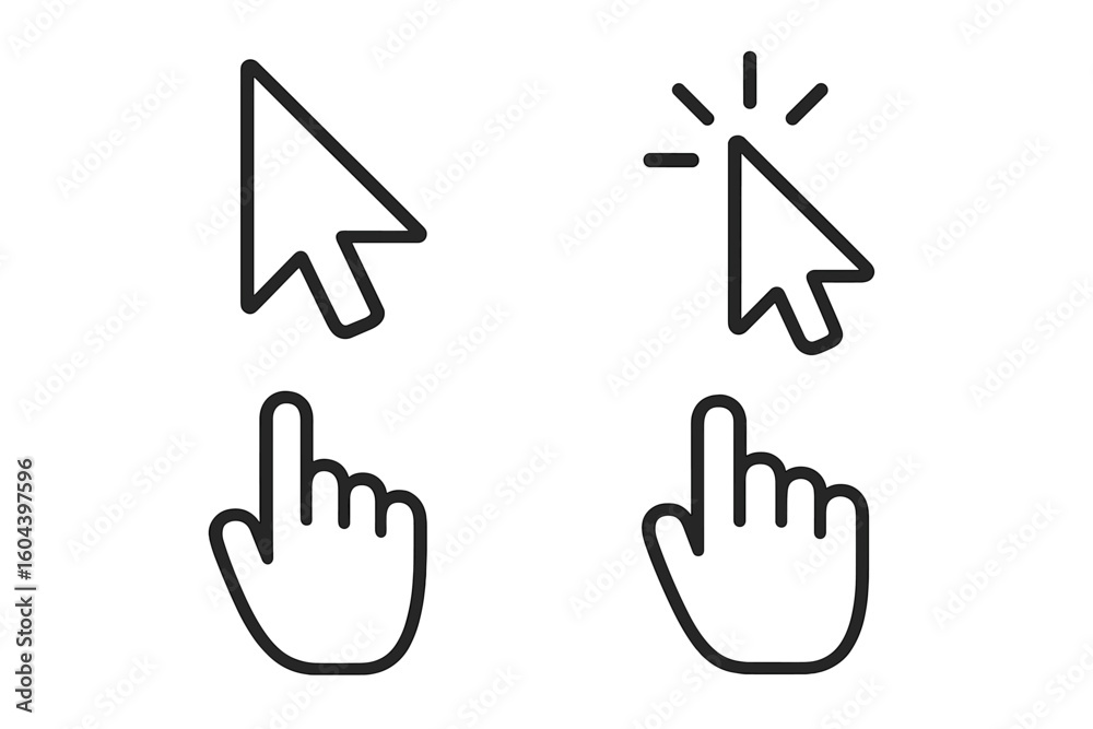 Fototapete computer mouse cursor icon set with arrow and hand pointer symbols. click signs for website button a