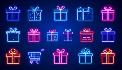 Neon gift boxes in various colors