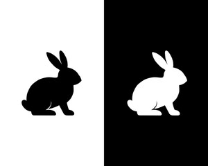 Black and White Bunny Rabbit Silhouette Icon Set Vector