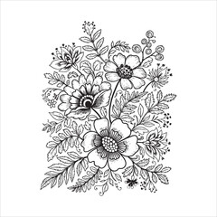 Monochrome decor featuring flowers and a frame, an ancient ethnic style from Nowy Sacz, Poland

