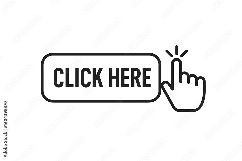 Fototapete click here button with hand pointer clicking. modern click button with computer mouse cursor. web bu