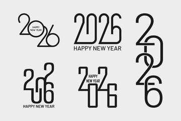 2026 Happy New Year Text Design Collection with Logo Templates for Festive Celebration Set