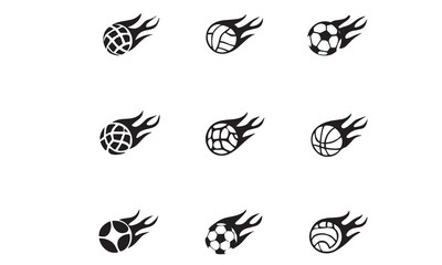 Basketball Dunk Silhouette & Flaming Ball Icons