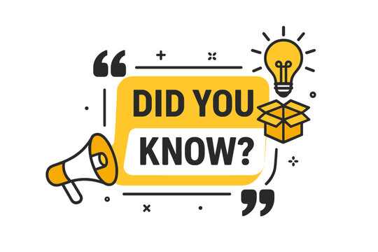 Did You Know speech bubble with light bulb idea and megaphone. Interesting fact, knowledge, and trivia concept. Banner for business, marketing, promotion, and advertising.