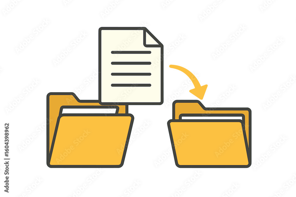 Poster file transfer, document sharing concept. moving a document from one folder to another. data migratio