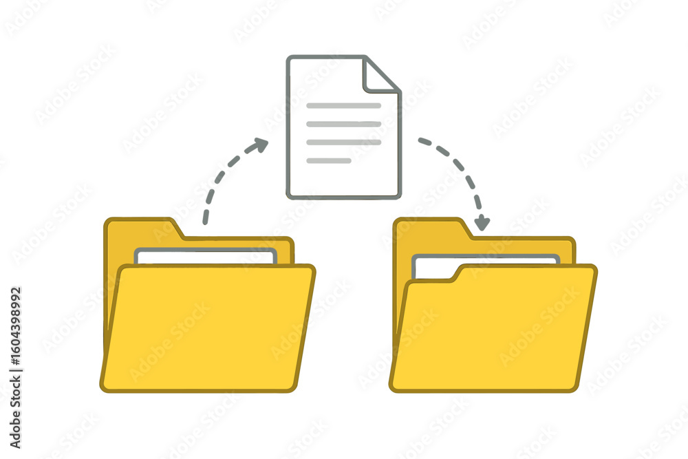 Poster file transfer and data sharing vector illustration. moving and copying a digital document from one f