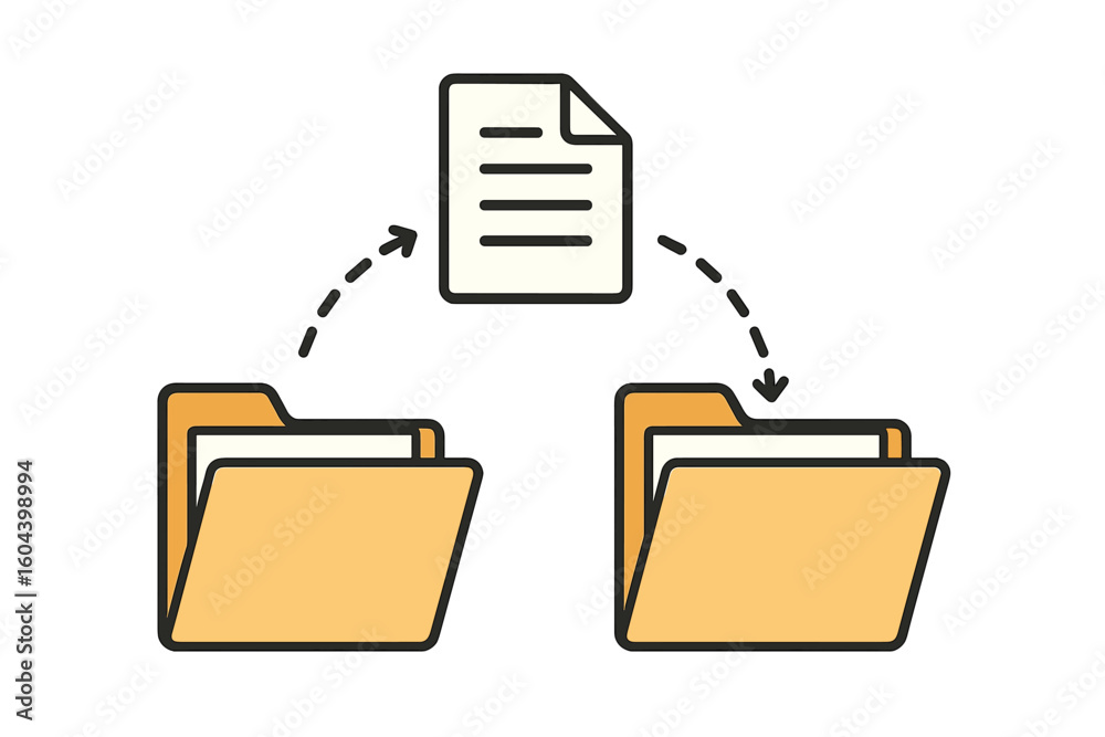 Poster file transfer and data sharing concept. moving a document from one folder to another. copying, backu
