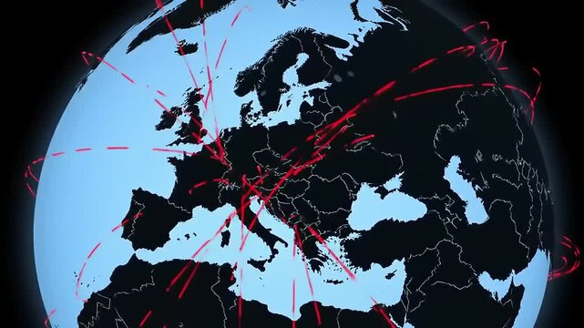 world map on black background