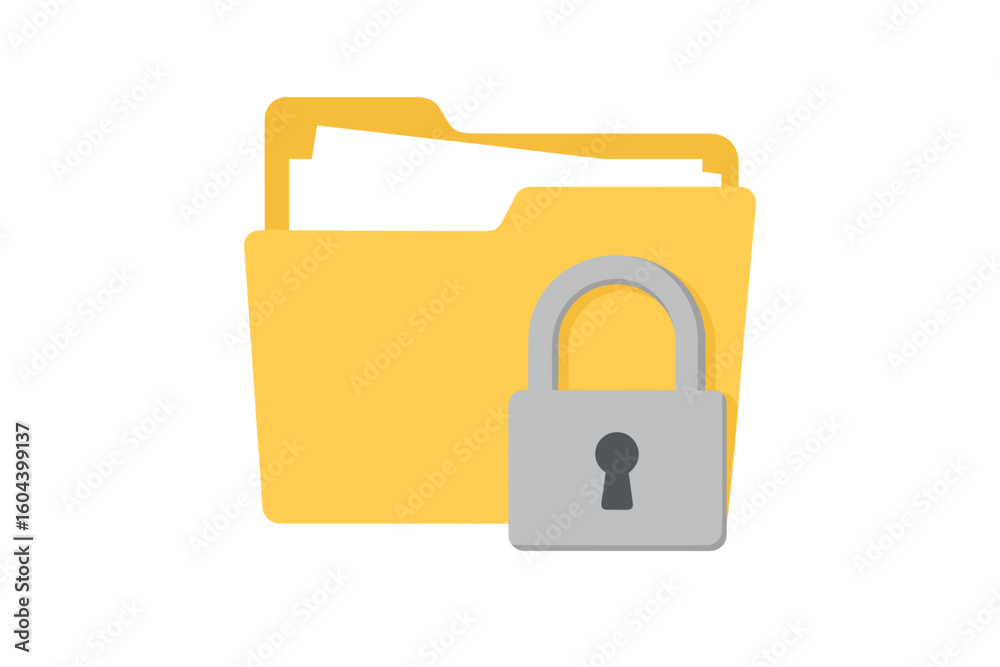 Poster secure folder with confidential documents and lock. data security and privacy concept. personal data