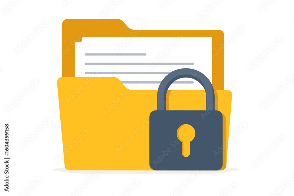 Poster folder with documents and a lock. concept of data protection, confidential information, and privacy.