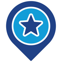 Location Star Glyph Silhouette Blue Icon Vector Design - location pin with star symbol, representing featured or favorite place