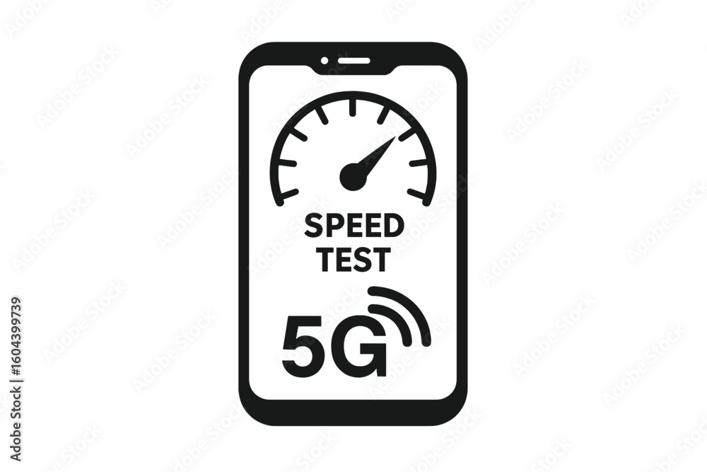 Poster 5g network speed test icon on smartphone display. concept of high-speed wireless internet. new gener