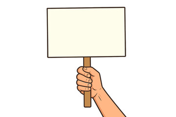 Human hand holding empty placard. Protest, political revolution, demonstration, billboard. Poster banner design mockup. Street demonstration concept. Activist struggle.