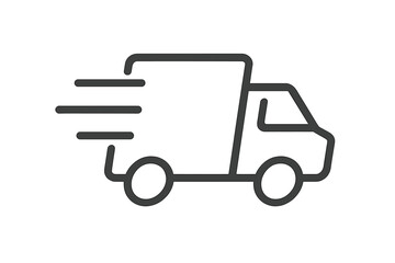 Fast delivery truck icon. Express shipping van symbol. Quick logistics service. Transport vector for web. Online shopping order. Cargo moving. Line art illustration. Moving van.