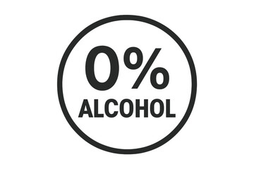 Alcohol free 0% percent icon. No alcohol symbol label. Vector zero alcohol stamp for non-alcoholic beverage product packaging. Healthy lifestyle sign illustration.