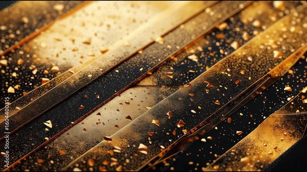 Poster shiny golden strips create striking patterns on a dark background in an artistic display of color an