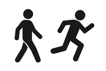 Man walk and run icon. Person walking and running silhouette. Simple flat pictogram symbol for web and infographics. Pedestrian and runner sign. Sport & fitness concept vector.