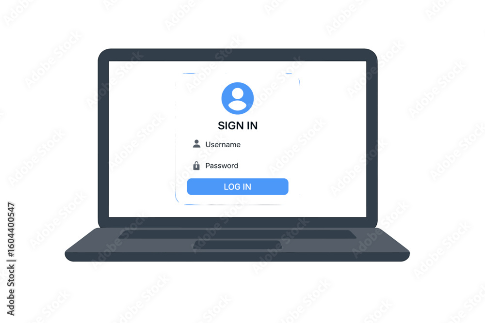 Poster login page on laptop screen. user account authentication with username and password. sign in form fo