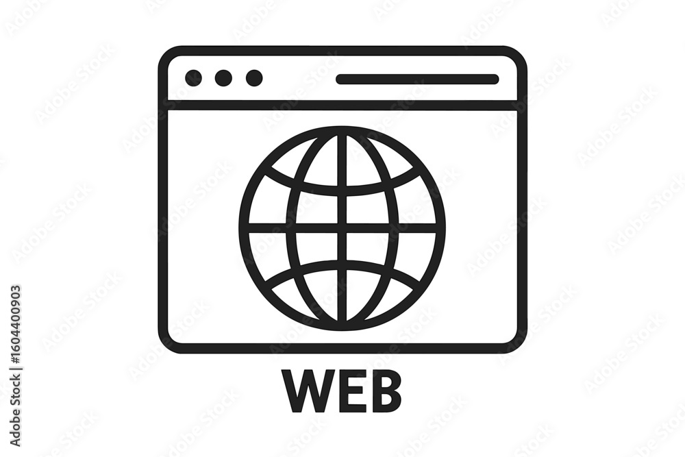 Poster web browser window with globe line icon. internet symbol for website, www, and online communication.