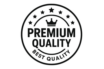 Obraz premium Premium Quality vector label. Best quality guarantee seal. Certified original product stamp. Round badge with crown and stars. Flat icon for top-rated products.