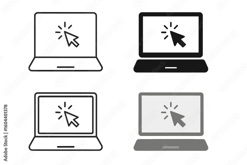 Fototapete laptop vector icon set with cursor click symbol. computer notebook screen pictogram collection. line