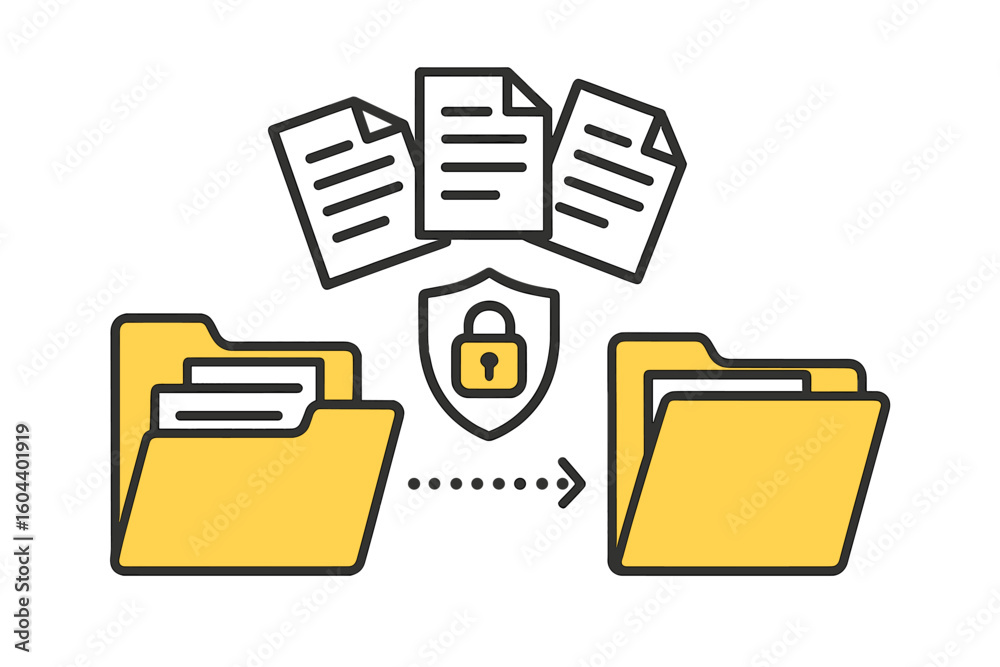 Fototapete Secure file transfer and data exchange icon. Protected document sharing and transmission between folders. Data encryption, remote loading for cloud storage management.