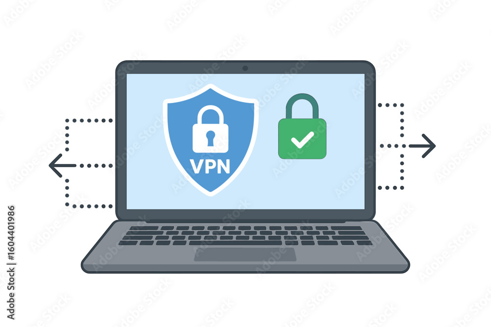 Poster laptop with secure vpn connection. virtual private network for online privacy and data protection. c